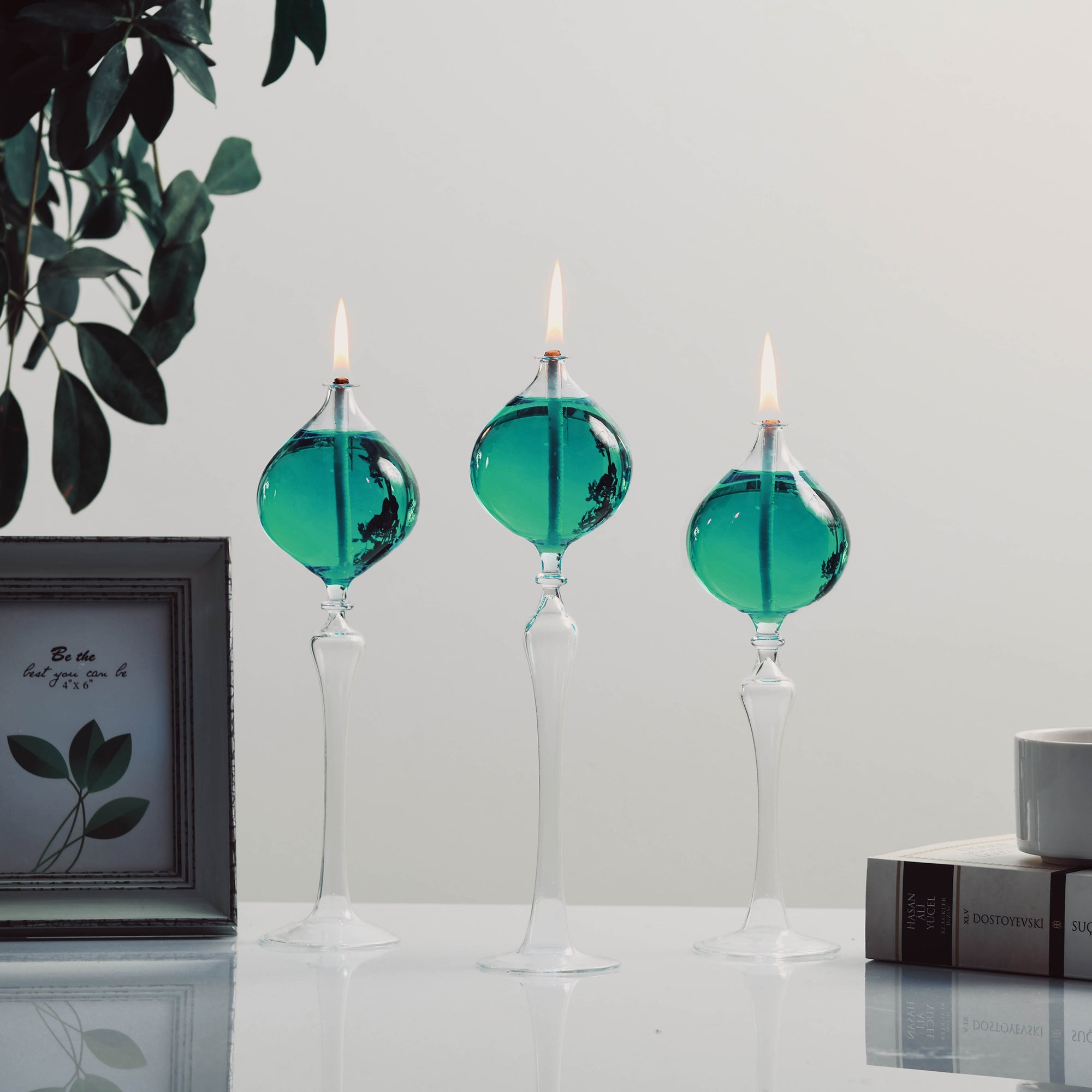 Serenity Glass Oil Candle Set Emerald