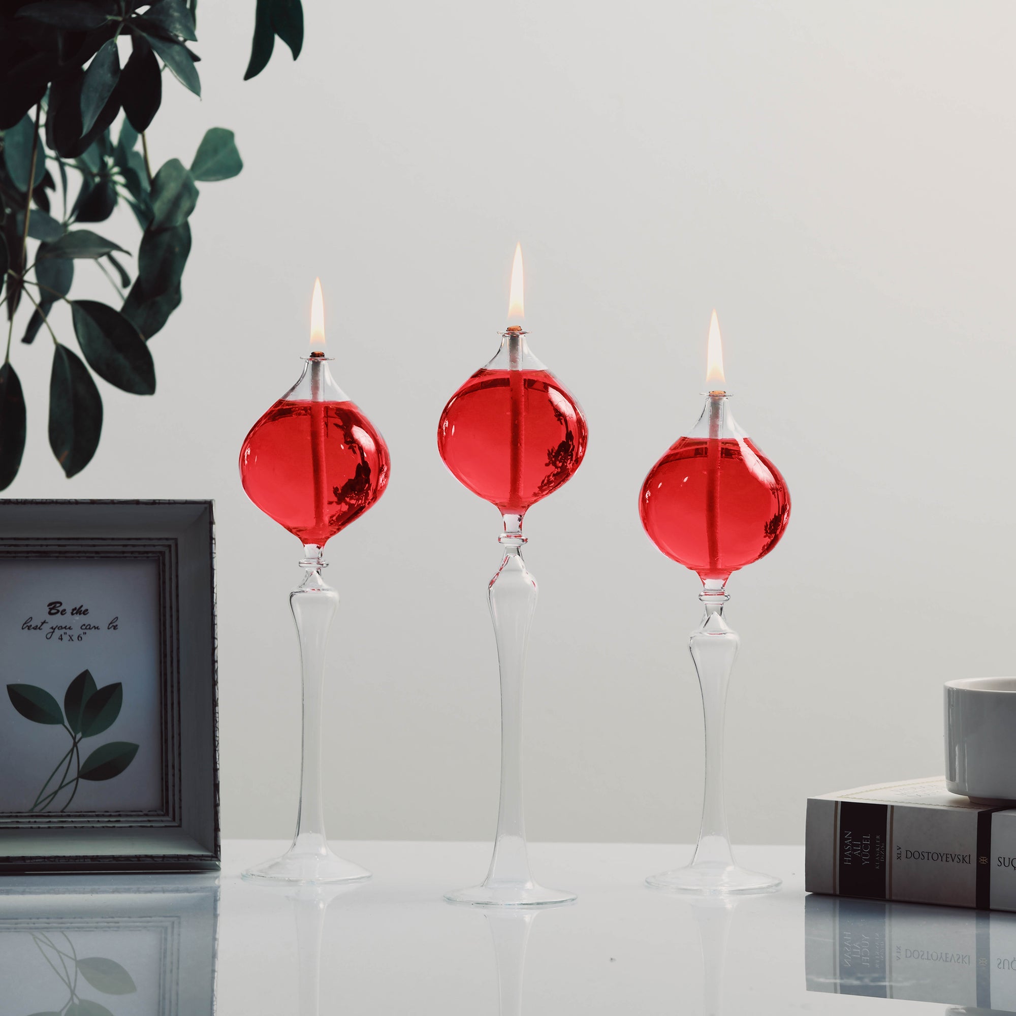 Serenity Glass Oil Candle Set Red