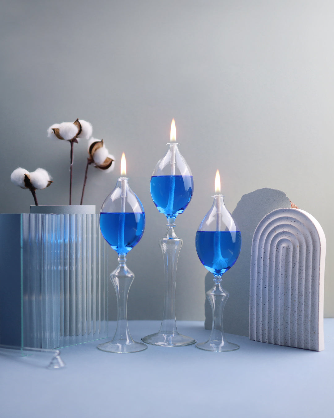 Euphoria Glass Oil Candle Set Blue
