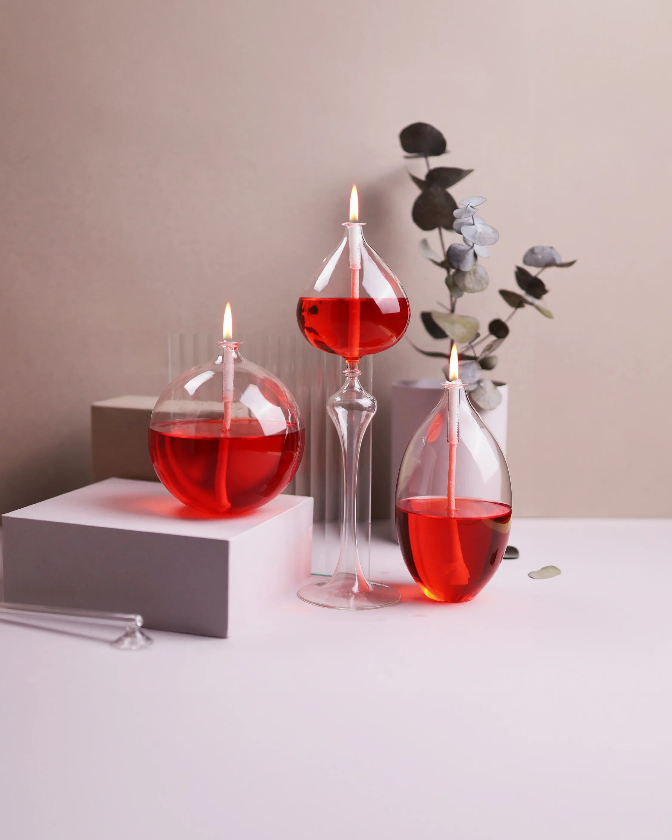 Fame Glass Oil Candle Set Red