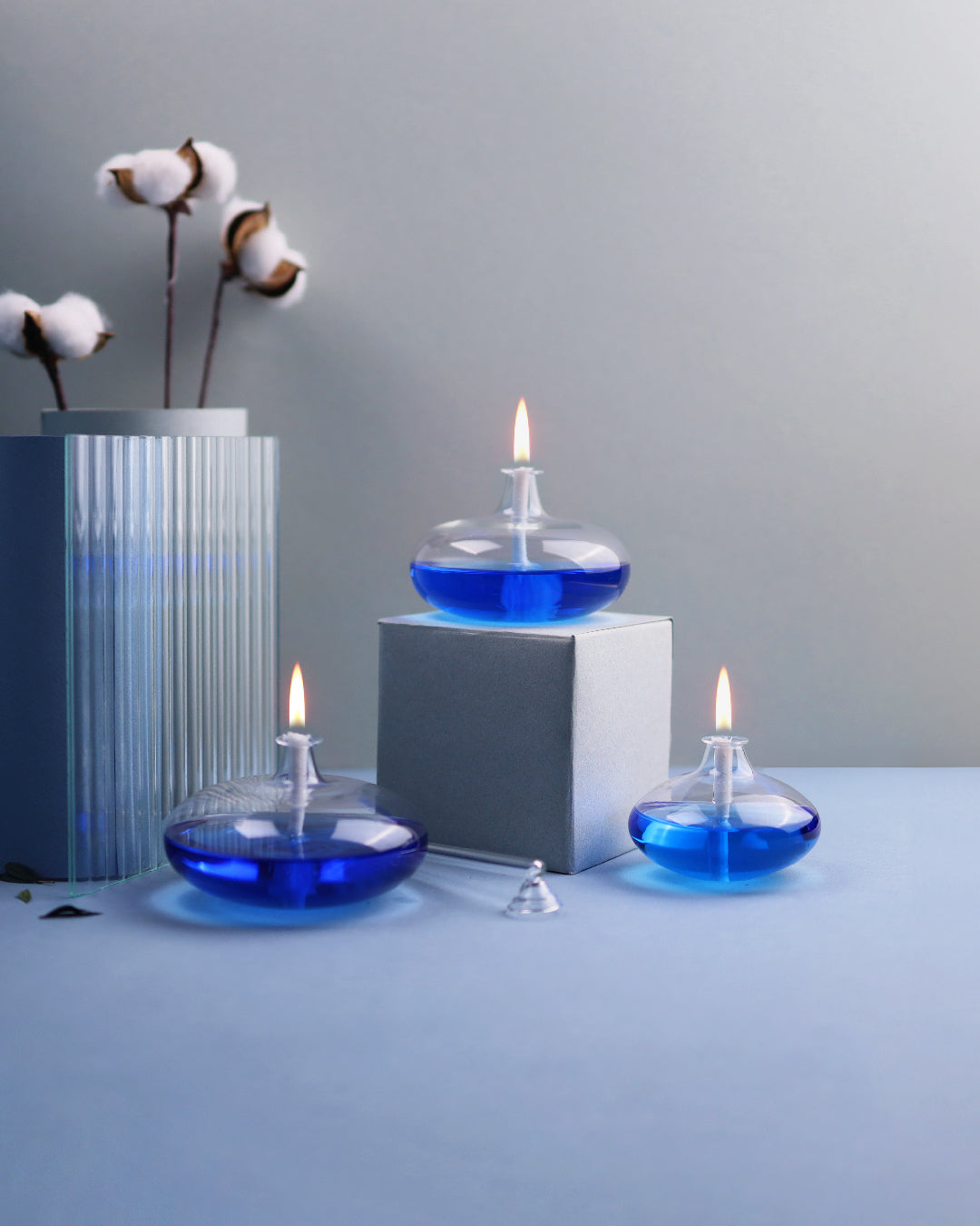 Grace Glass Oil Candle Set Blue