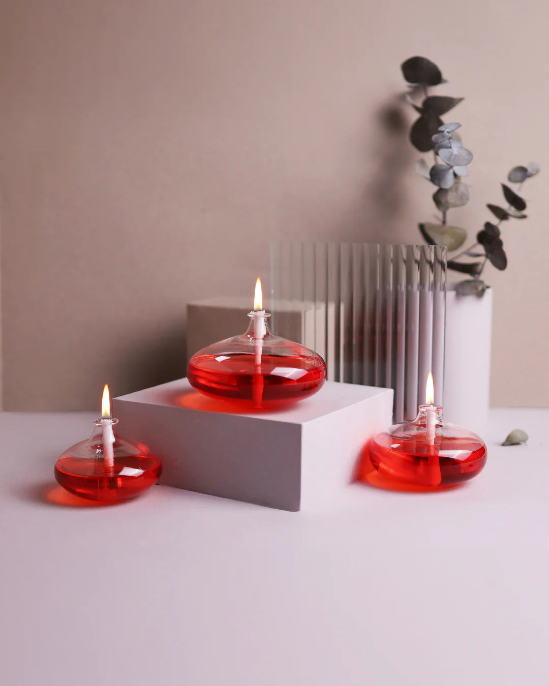 Grace Glass Oil Candle Set Red