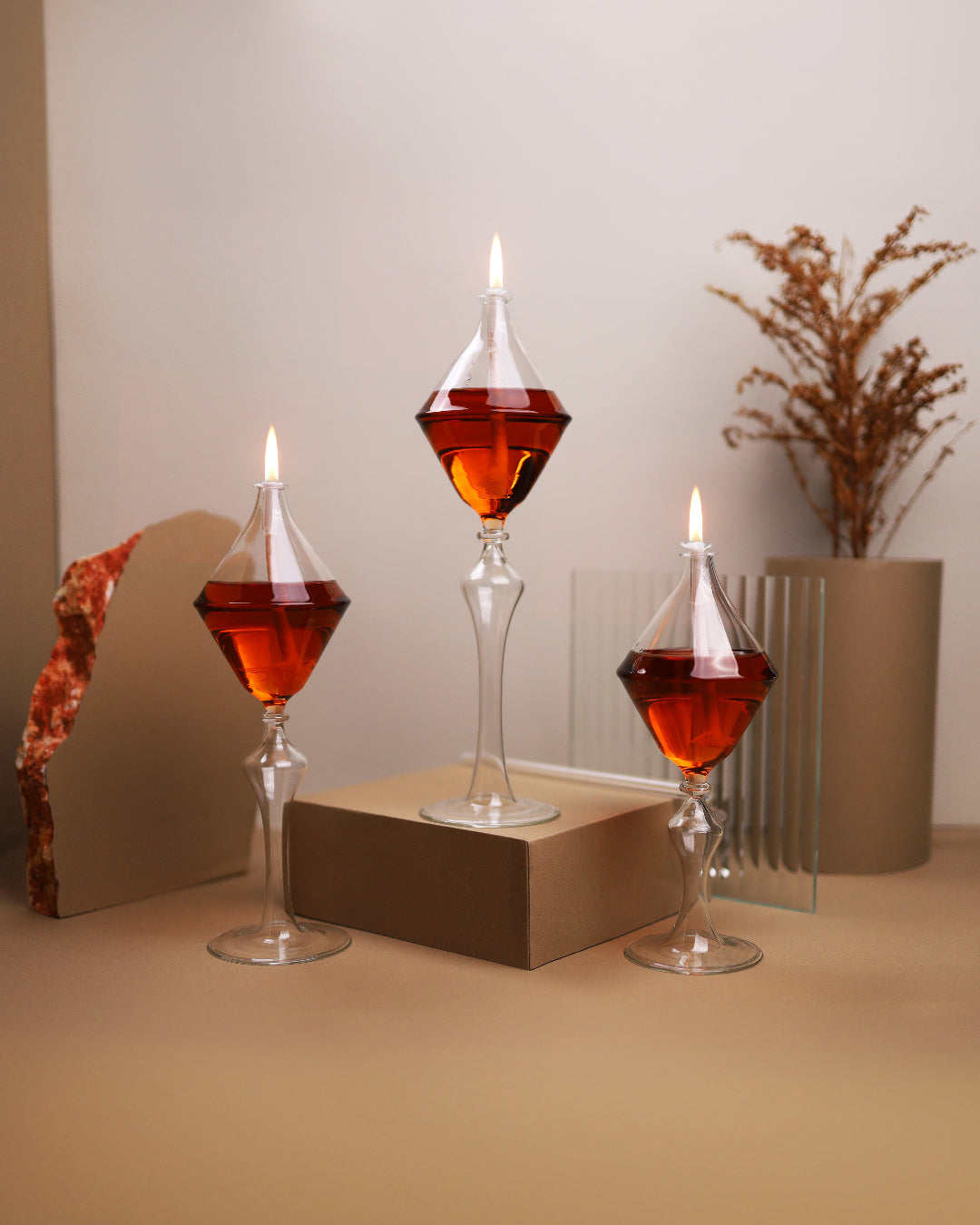 Love Glass Oil Candle Set Amber